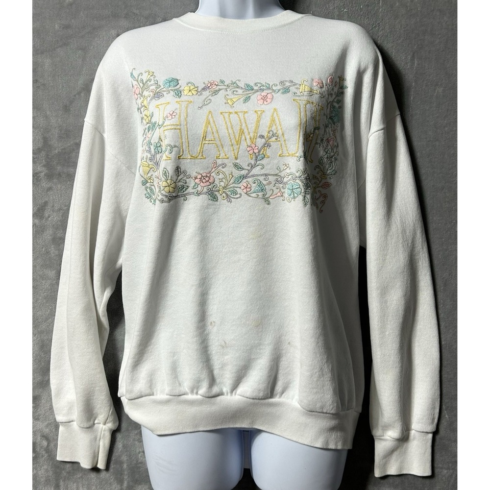 Vintage Hawaii Embroidered Sweatshirt XL Delta Fifty Fifty Made in USA Floral